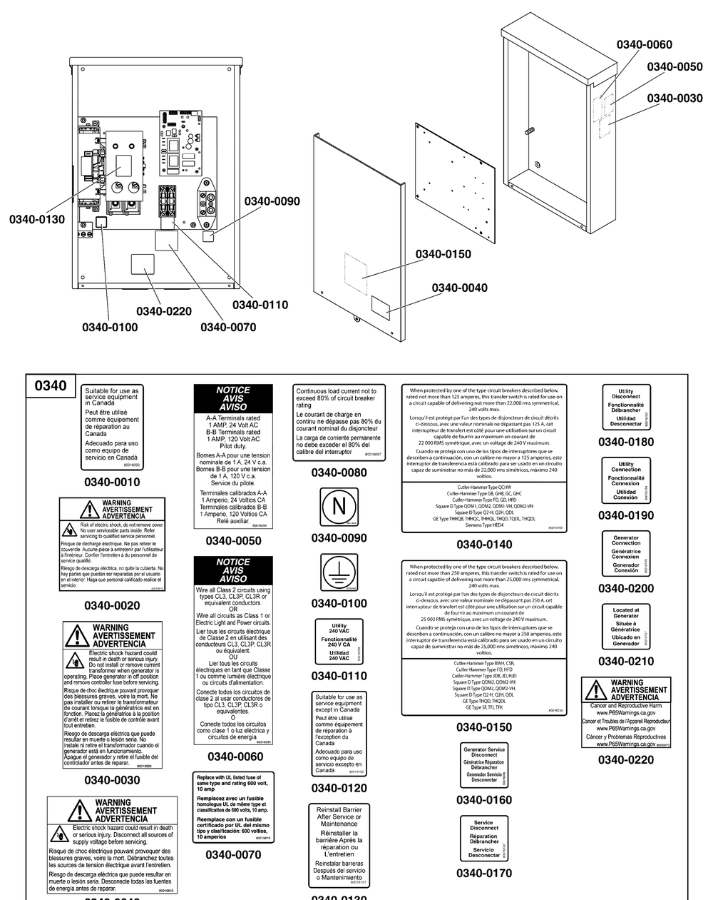 Decals Group - Ats Warning Diagram and Parts List for 040624-00  Briggs and Stratton Generator